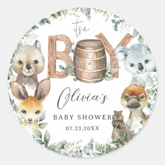 Niedliche australische Tiere Grünpflanzen Kinderdu Runder Aufkleber (Vorderseite)