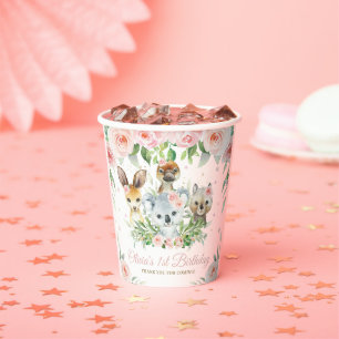 Niedliche australische Tiere Pink Floral 1. Geburt Pappbecher