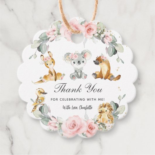 Niedliche australische Tiere Rosa Blumengrün Geschenkanhänger (Vorderseite)