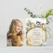 Niedliche australische Tiere Rustic Wood Birthday  Einladung (Stehend Vorderseite)