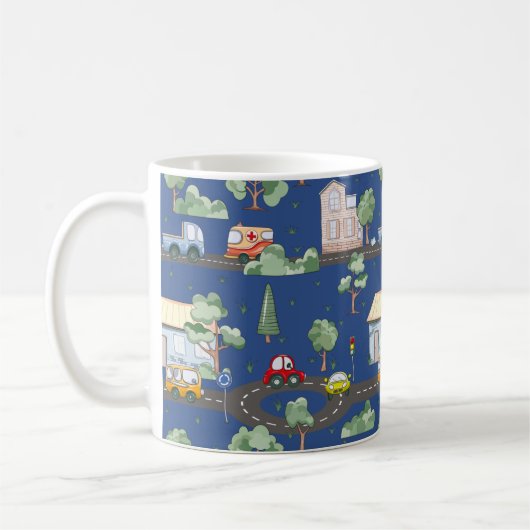 Niedliche Autos im Stadtmuster für kleine Jungen b Kaffeetasse (Links)