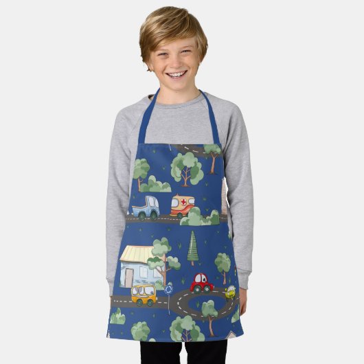 Niedliche Autos im Stadtmuster für kleine Jungen b Schürze (Getragen)