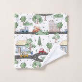 Niedliche Autos im Stadtmuster für kleine Jungen Badhandtuch Set (Waschlappen)
