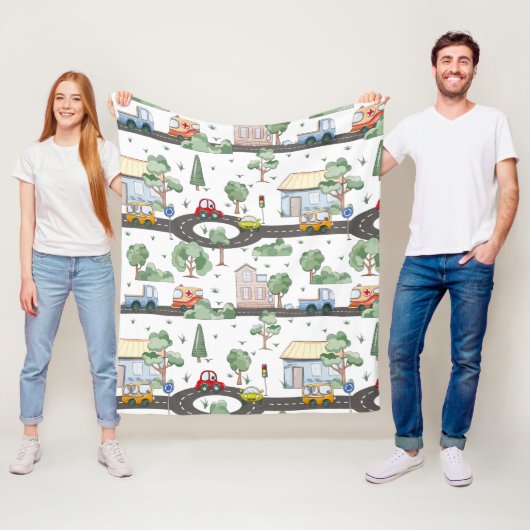 Niedliche Autos im Stadtmuster für kleine Jungen Fleecedecke (Beispiel)