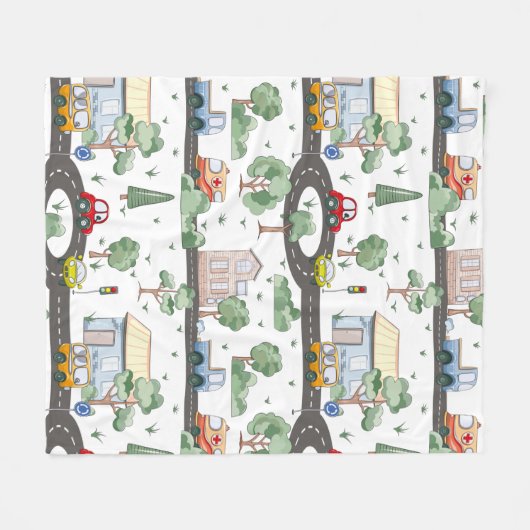 Niedliche Autos im Stadtmuster für kleine Jungen Fleecedecke (Vorderseite (Horizontal))