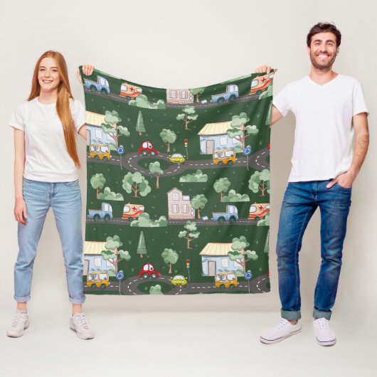 Niedliche Autos im Stadtmuster für Kleine Jungen G Fleecedecke (Beispiel)