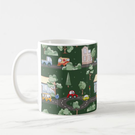 Niedliche Autos im Stadtmuster für Kleine Jungen G Kaffeetasse (Links)