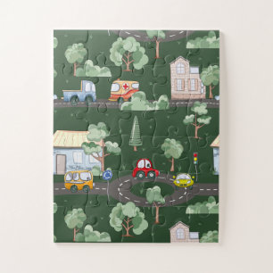 Niedliche Autos im Stadtmuster für Kleine Jungen G Puzzle
