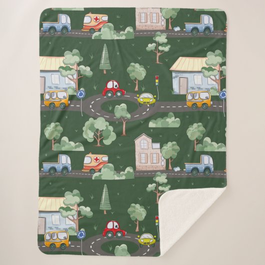 Niedliche Autos im Stadtmuster für Kleine Jungen G Sherpadecke (Vorderseite)