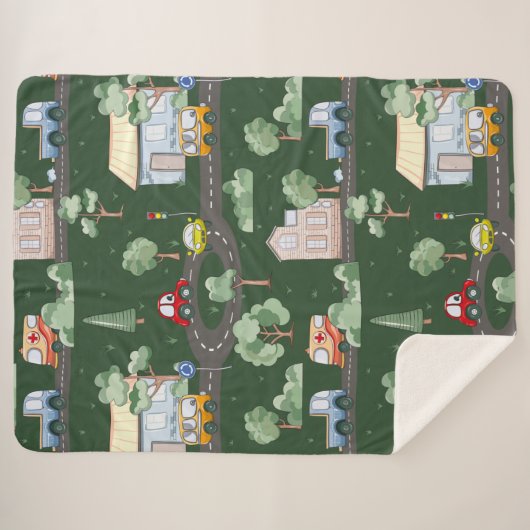 Niedliche Autos im Stadtmuster für Kleine Jungen G Sherpadecke (Vorderseite (Horizontal))