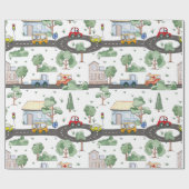 Niedliche Autos im Stadtmuster für kleine Jungen Geschenkpapier (Flach)