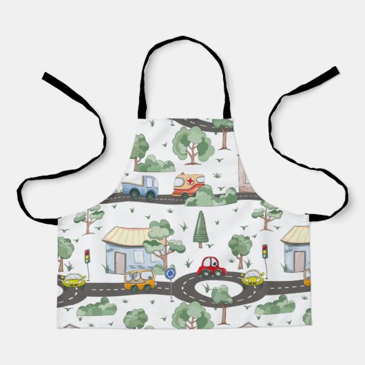 Niedliche Autos im Stadtmuster für kleine Jungen Schürze (Vorderseite)