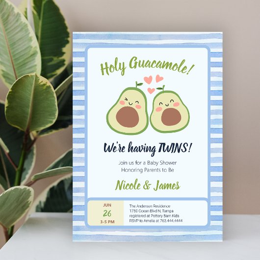 Niedliche Avocado Gender Neutral Twins Baby Dusche Einladung