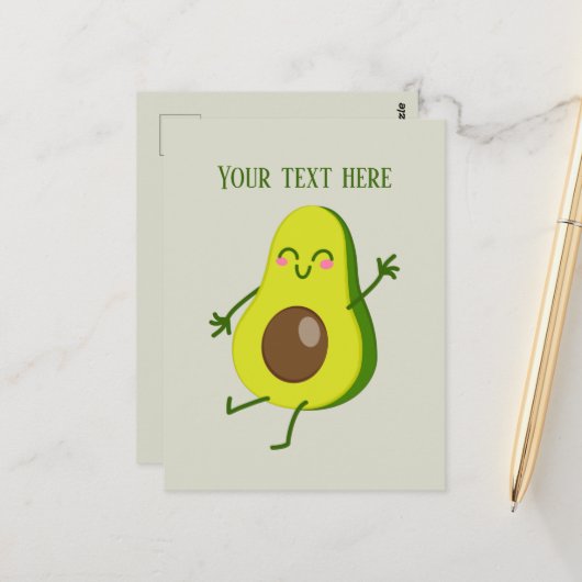 Niedliche Avocado-Nachricht Postkarte (Vorderseite/Rückseite Beispiel)