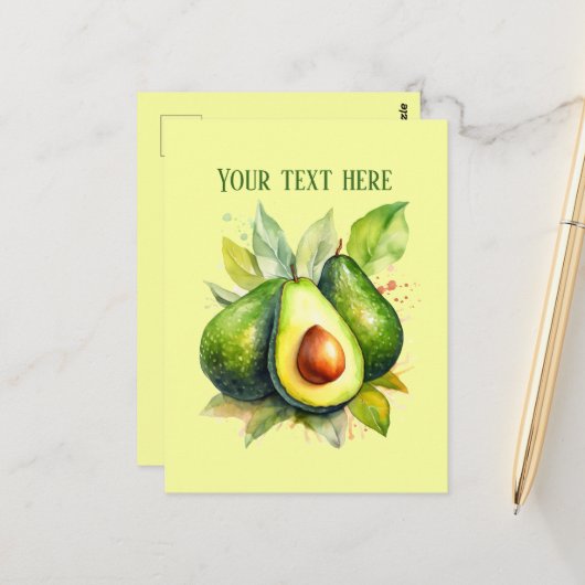 Niedliche Avocado-Nachricht Postkarte (Vorderseite/Rückseite Beispiel)