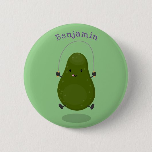 Niedliche Avocado-Springseil-Cartoon-Abbildung Button (Vorderseite)