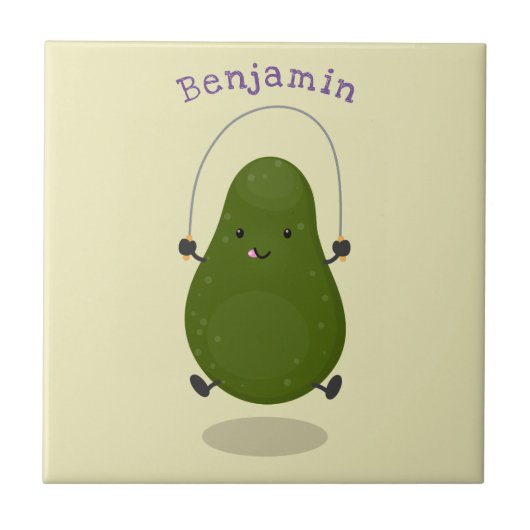Niedliche Avocado-Springseil-Cartoon-Abbildung Fliese (Vorderseite)