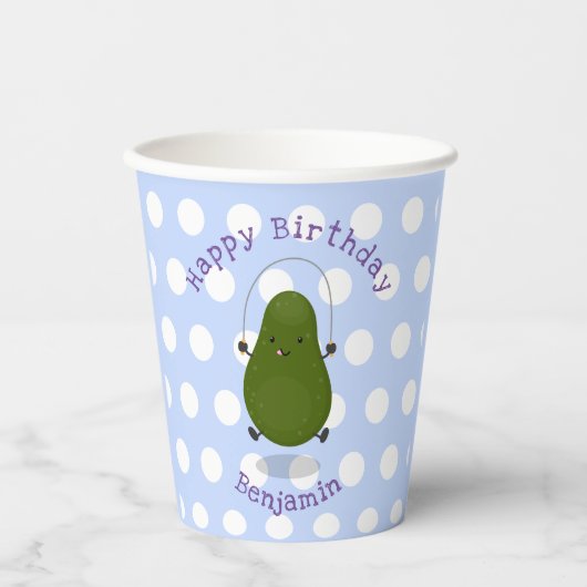 Niedliche Avocado-Springseil-Cartoon-Abbildung Pappbecher (Vorderseite)
