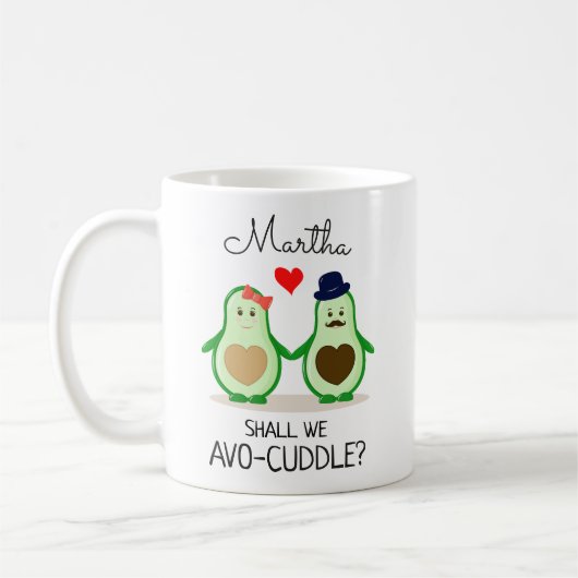 Niedliche Avocados, Shall We Avo-cuddle, Valentine Kaffeetasse (Links)