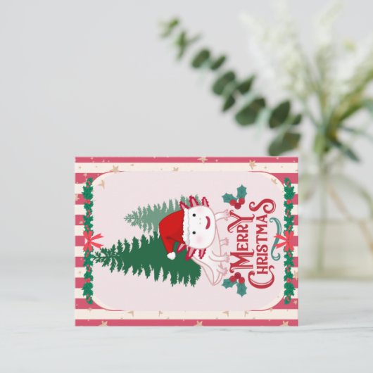 Niedliche axolotale Weihnachten Postkarte (Stehend Vorderseite)