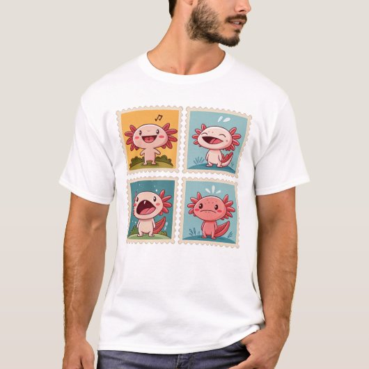 Niedliche Axolotl-Briefmarke Emotionale Axolotls T-Shirt (Vorderseite)