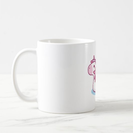 Niedliche Axolotl Chilling auf Unicorn Pool Float Kaffeetasse (Links)