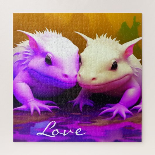 Niedliche Axolotl Couple Liebe AI Kunst Puzzle (Vertikal)