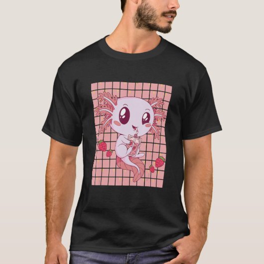 Niedliche Axolotl Drink Erdbeermilch T-Shirt (Vorderseite)