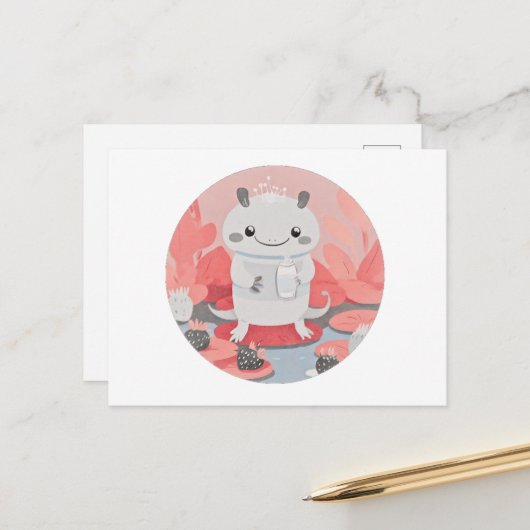Niedliche Axolotl Drink Milk Postkarte (Vorderseite/Rückseite Beispiel)