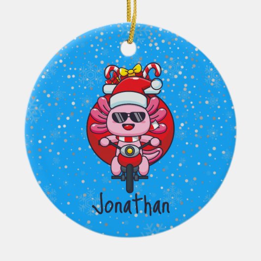 Niedliche Axolotl-Fahrt mit Weihnachtsmannmütze Keramik Ornament (Vorne)