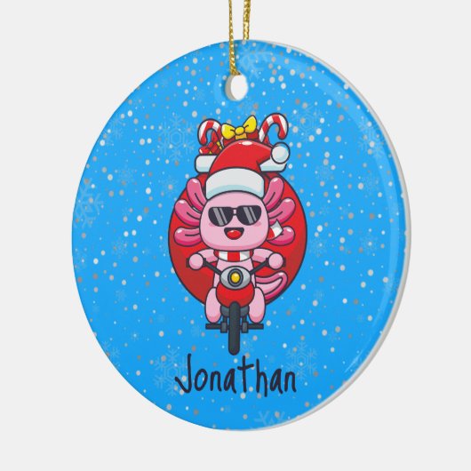 Niedliche Axolotl-Fahrt mit Weihnachtsmannmütze Keramik Ornament (Links)