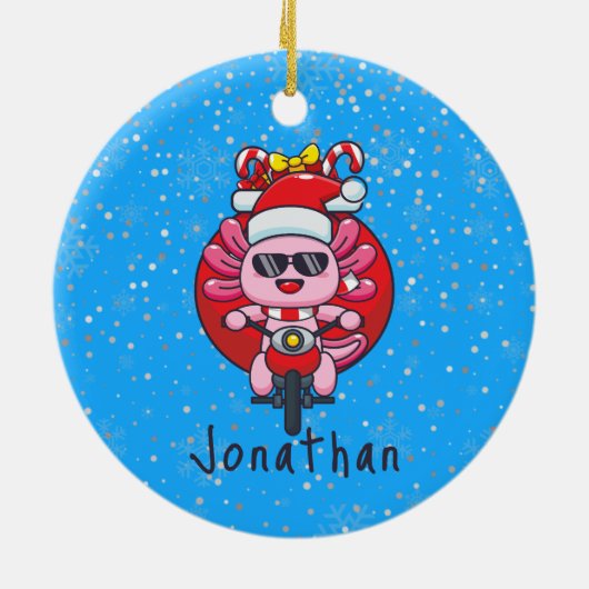 Niedliche Axolotl-Fahrt mit Weihnachtsmannmütze Keramik Ornament (Hinten)