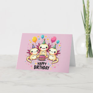 Niedliche Axolotl Happy Birthday Card Rosa Dankeskarte