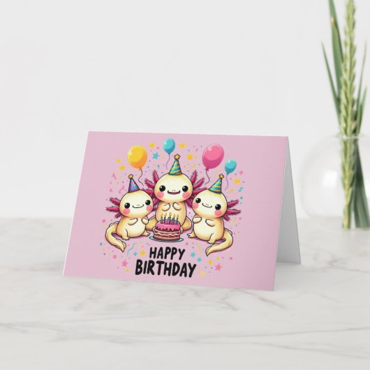 Niedliche Axolotl Happy Birthday Card Rosa Dankeskarte (Vorderseite)