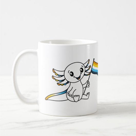 Niedliche Axolotl mit dem AroAce Sunset Pride Flag Kaffeetasse (Links)