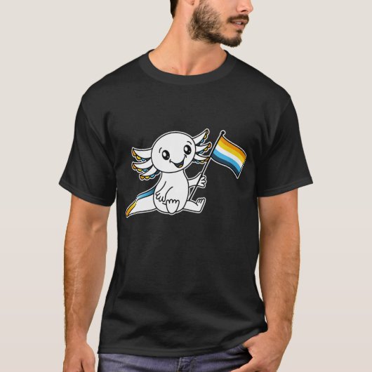 Niedliche Axolotl mit dem AroAce Sunset Pride Flag T-Shirt (Vorderseite)