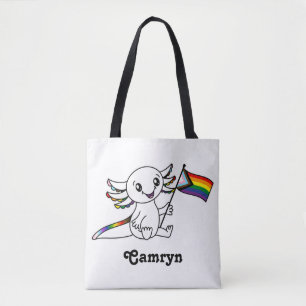 Niedliche Axolotl mit Quasar Progress Pride Flag L Tasche