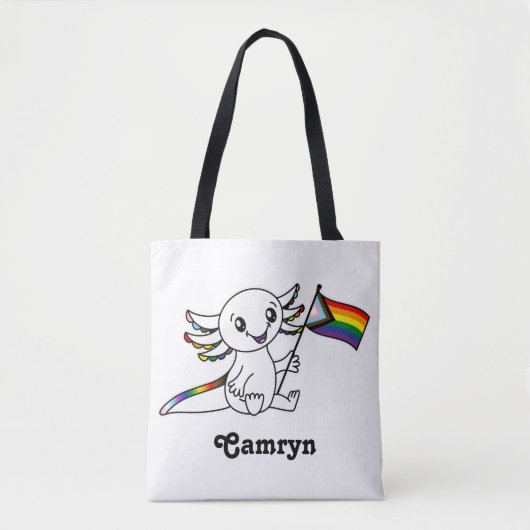 Niedliche Axolotl mit Quasar Progress Pride Flag L Tasche (Vorderseite)