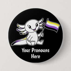 Niedliche Axolotl-Pronomen Flag LGBTQ+ für nichtbi Button