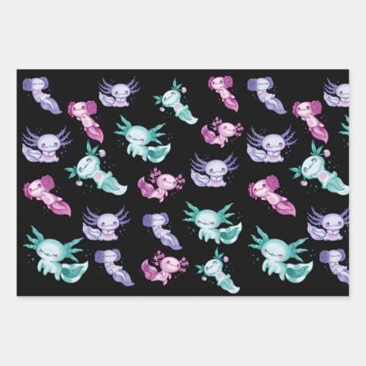 Niedliche Axolotls Geschenkpapier Set (Vorderseite)