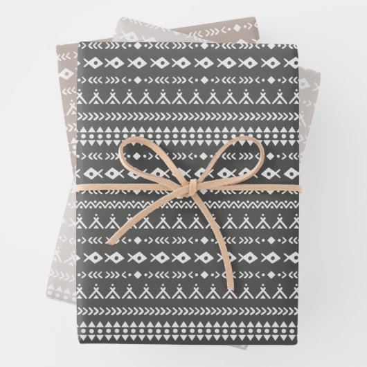 Niedliche Azteken-Muster schwarz-brauner Sand Geschenkpapier Set (Beispiel)