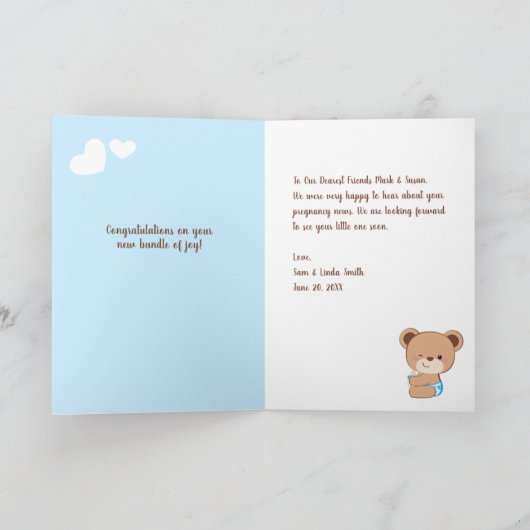 Niedliche Baby Bear Baby Shower Card für Jungen Karte (Innenseite)