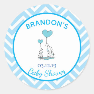 Niedliche Baby Boy Elephants, mit Herzblasen. Runder Aufkleber