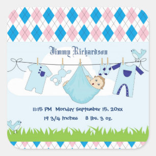 Niedliche Baby Boy Kleidung Line Quadratischer Aufkleber