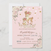 Niedliche Baby Deer Blume, Stars Babydusche Einladung (Vorderseite)