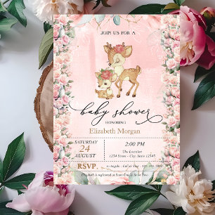 Niedliche Baby Deer Rose Border Baby Shooter Einladung