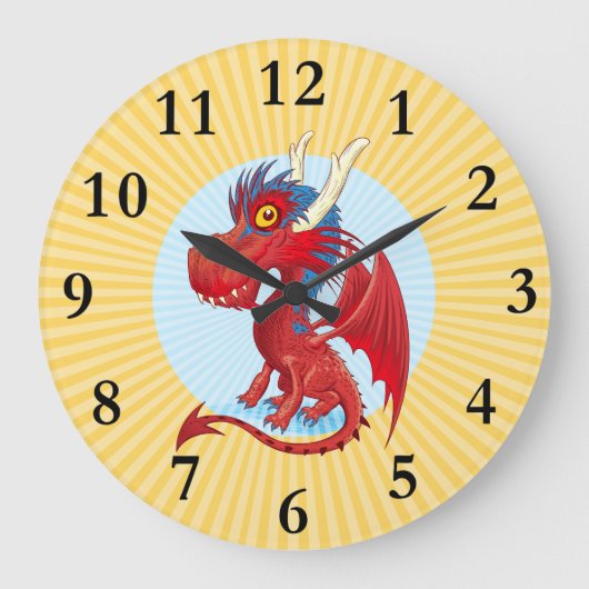Niedliche Baby Dragon Clock Große Wanduhr (Vorderseite)
