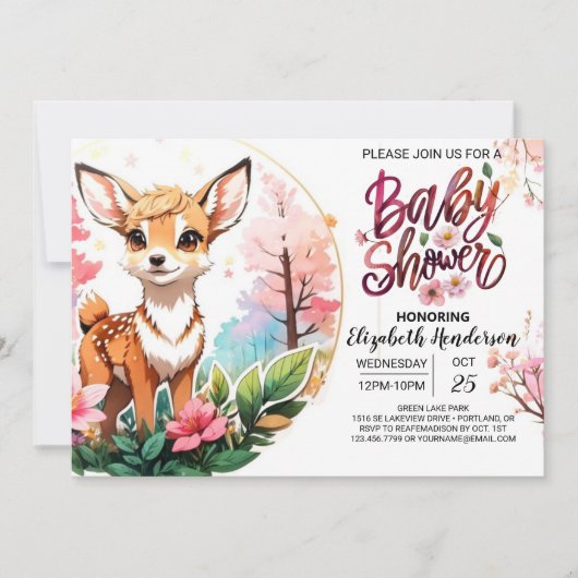 Niedliche Baby-Dusche für Hirsche Einladung (Vorderseite)