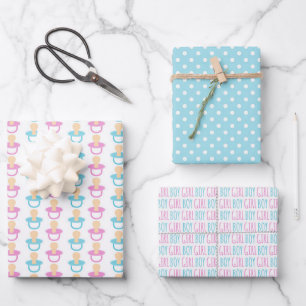 Niedliche Baby-Dusche/Gender-Reveal-Papiertüte Geschenkpapier Set