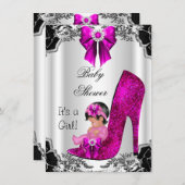 Niedliche Baby Dusche Girl Hot Pink High Heel Blüt Einladung (Vorne/Hinten)